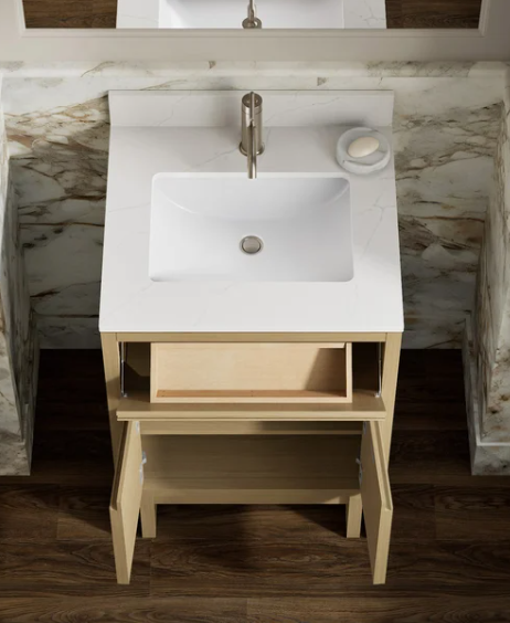 Kohler Solive Bathroom Vanity with Sink and Quartz Top in Oak