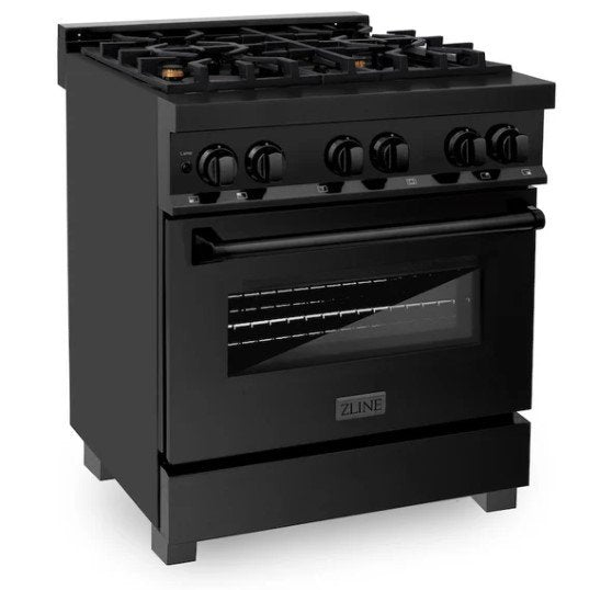 Zline 30 in. 4 Burner Freestanding Gas Range & Convection Gas Oven in Black Stainless Steel