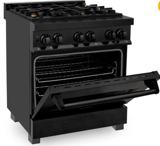 Zline 30 in. 4 Burner Freestanding Gas Range & Convection Gas Oven in Black Stainless Steel