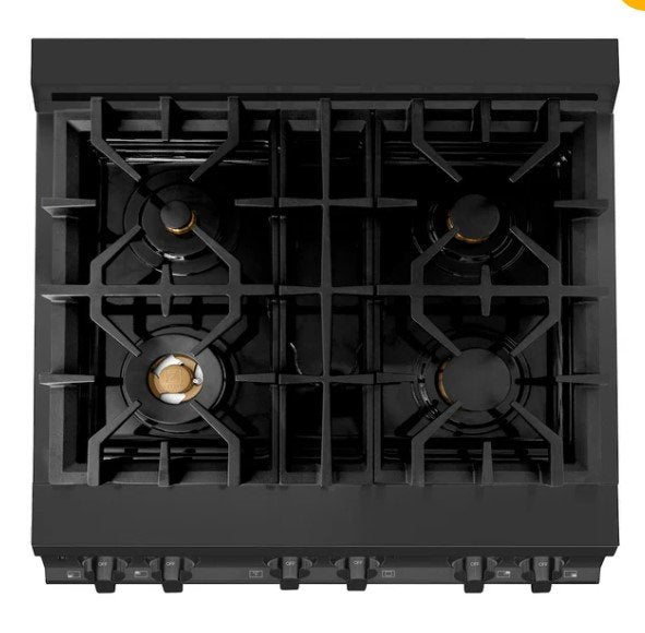 Zline 30 in. 4 Burner Freestanding Gas Range & Convection Gas Oven in Black Stainless Steel