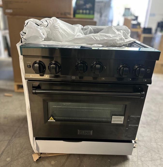 Zline 30 in. 4 Burner Freestanding Gas Range & Convection Gas Oven in Black Stainless Steel