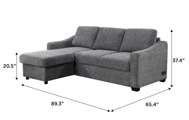 Coddle Aria Fabric Sleeper Sofa with Reversible Chaise and Storage, Gray