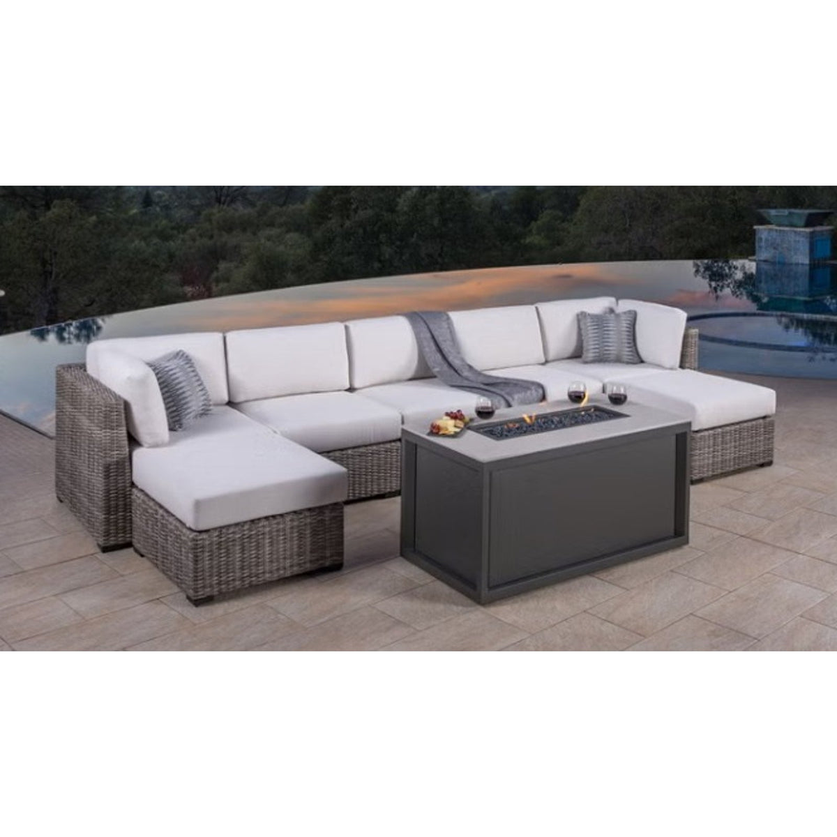 SunVilla Hudson 8-piece Fire Outdoor Patio Sectional Seating Set