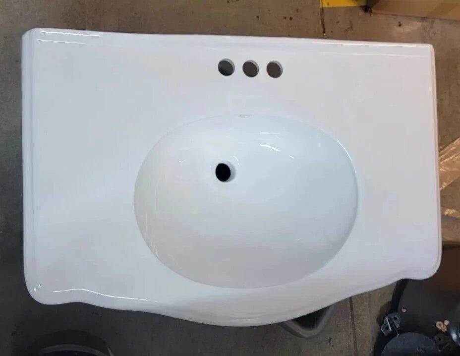 Carden 34" Porcelain Bathroom Sink with Overflow and 3 Faucet Holes at 4" Centers