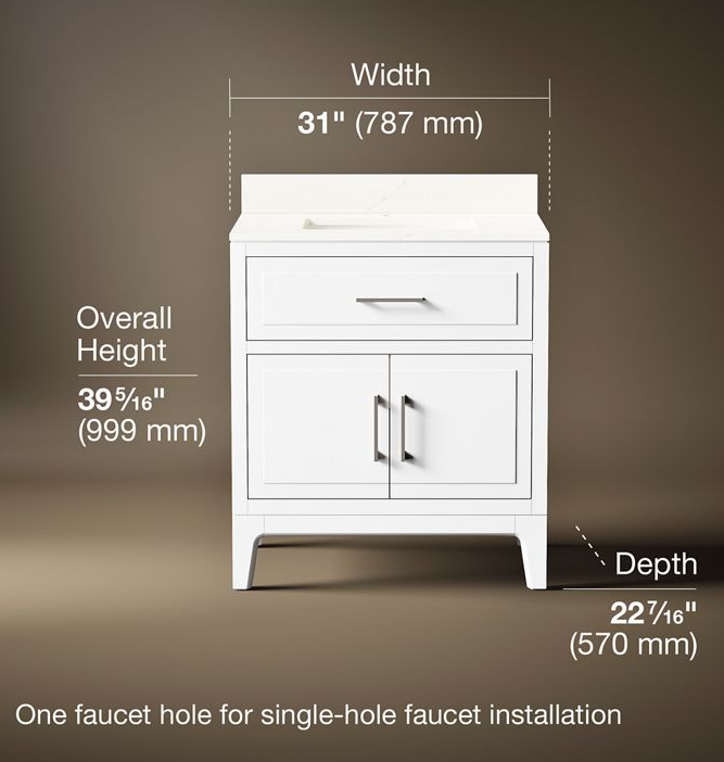 Tio® 30" bathroom vanity cabinet with sink and quartz top