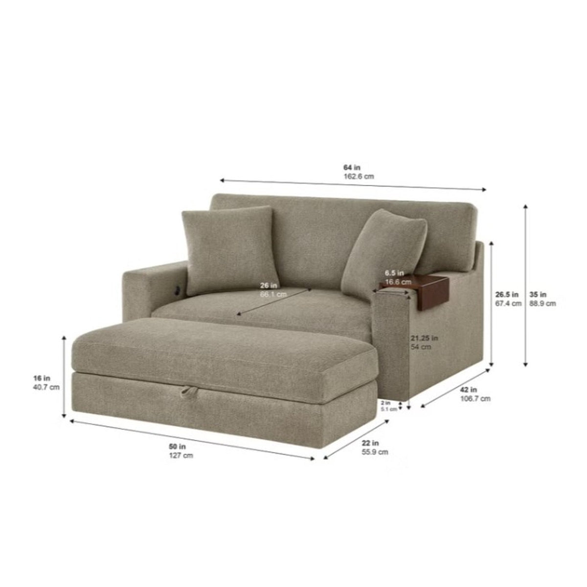 Thomasville Gilroy Fabric Oversized Storage Chair and Storage Ottoman