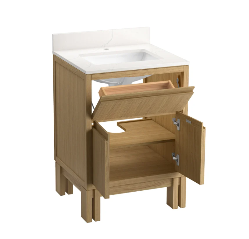 Kohler Solive Bathroom Vanity with Sink and Quartz Top in Oak