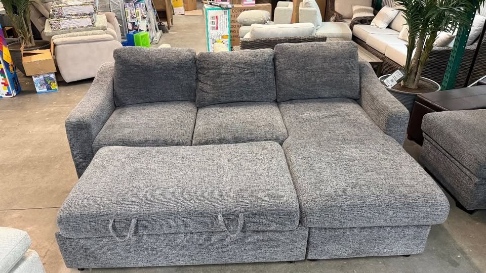 Coddle Aria Fabric Sleeper Sofa with Reversible Chaise and Storage, Gray