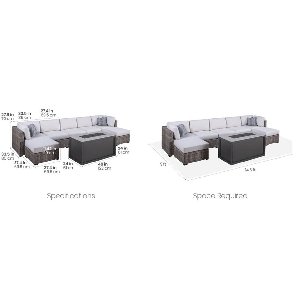 SunVilla Hudson 8-piece Fire Outdoor Patio Sectional Seating Set