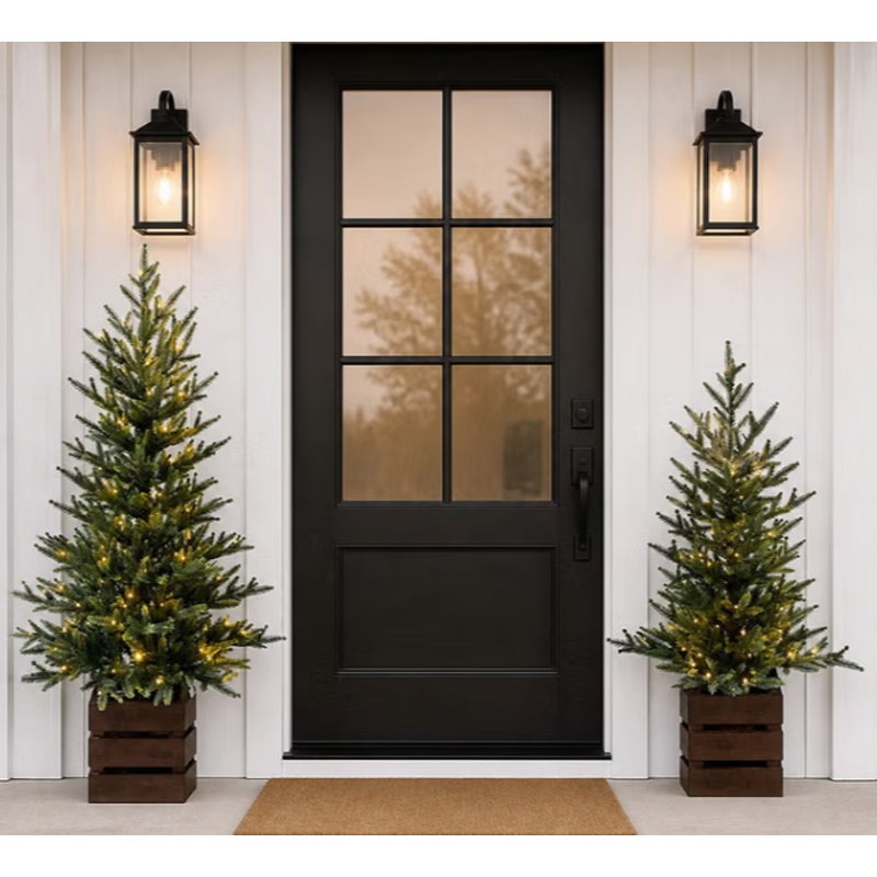Boxed Pine Trees with Twinkle Lights