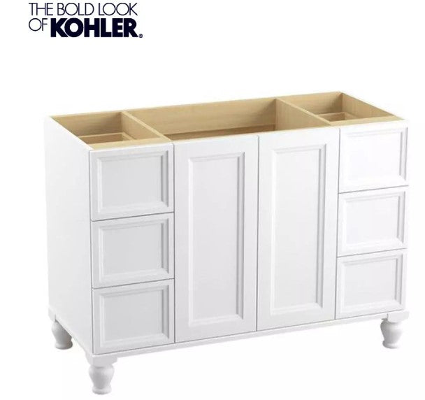 KOHLER Damask® 48 in. X 34-1/2 in. Vanity with Furniture Leg, 2-Door and 6-Drawer in Linen White