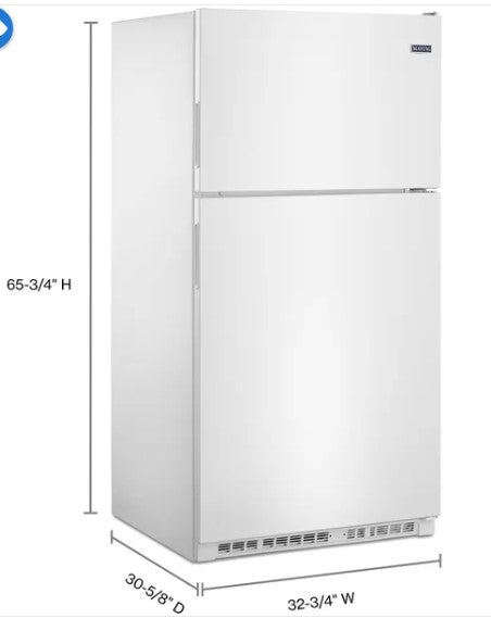Maytag Top Mount Freezer Refrigerator, 21 cu ft, White
