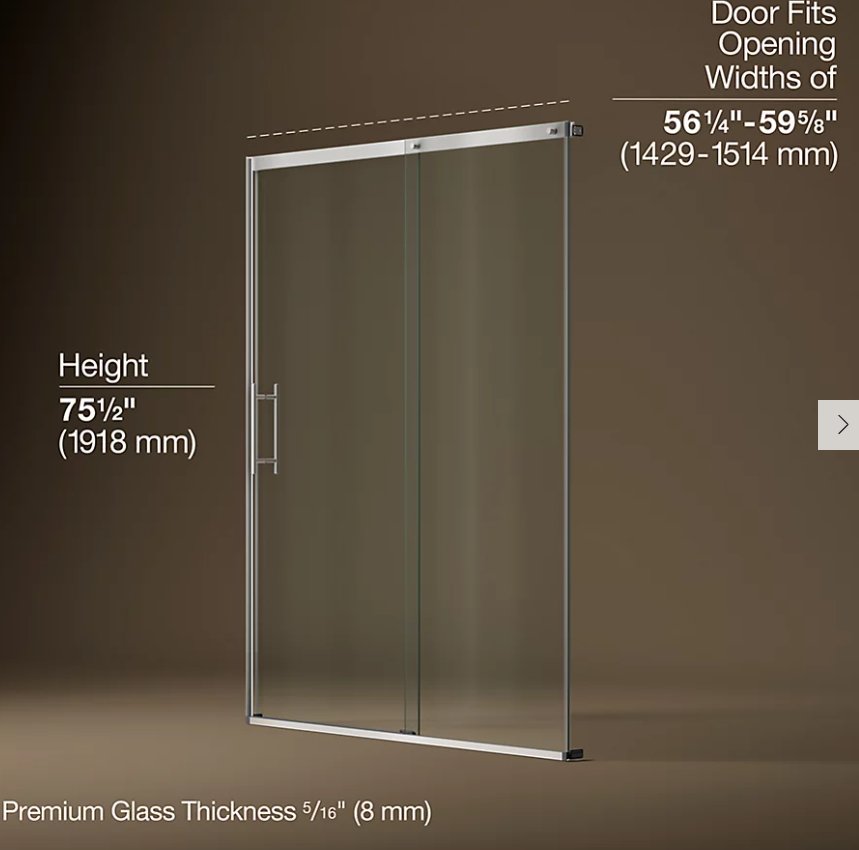 Kohler Prone sliding shower door with 5/16"-thick glass K-REC30620 Color/FinishMatte Black