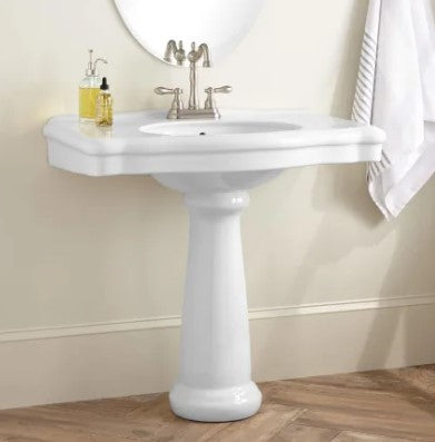 Carden 34" Porcelain Bathroom Sink with Overflow and 3 Faucet Holes at 4" Centers